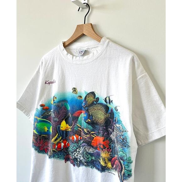Vintage 1990s Cal Cru Aquarium Fish Ocean Print Habitat Graphic Tee XL - Picture 3 of 9